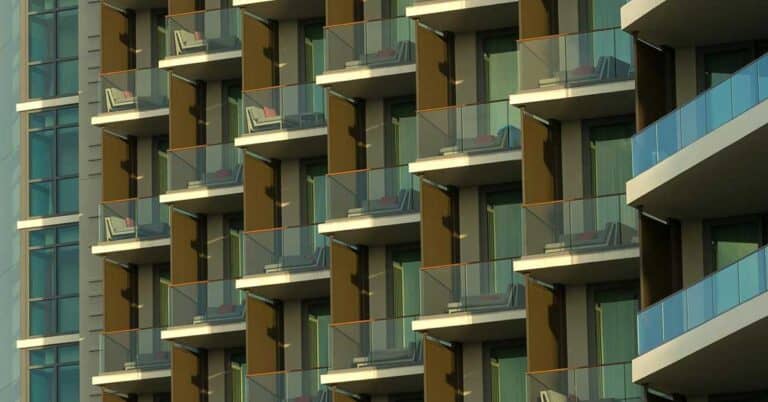 Office building with balconies.