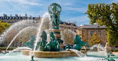 Luxembourg city centre with fountain