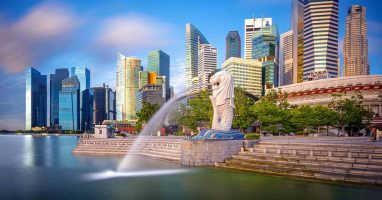 Merlion Park with Singapore’s skyscraper skyline