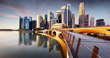 Skyline city view of Singapore with skyscrapers